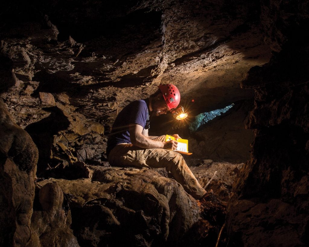 Carbide lamp sketching underground