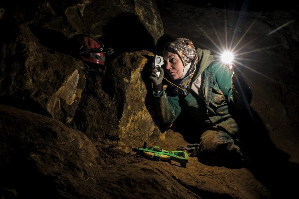 Cave Mapping: Eyeing up a survey point